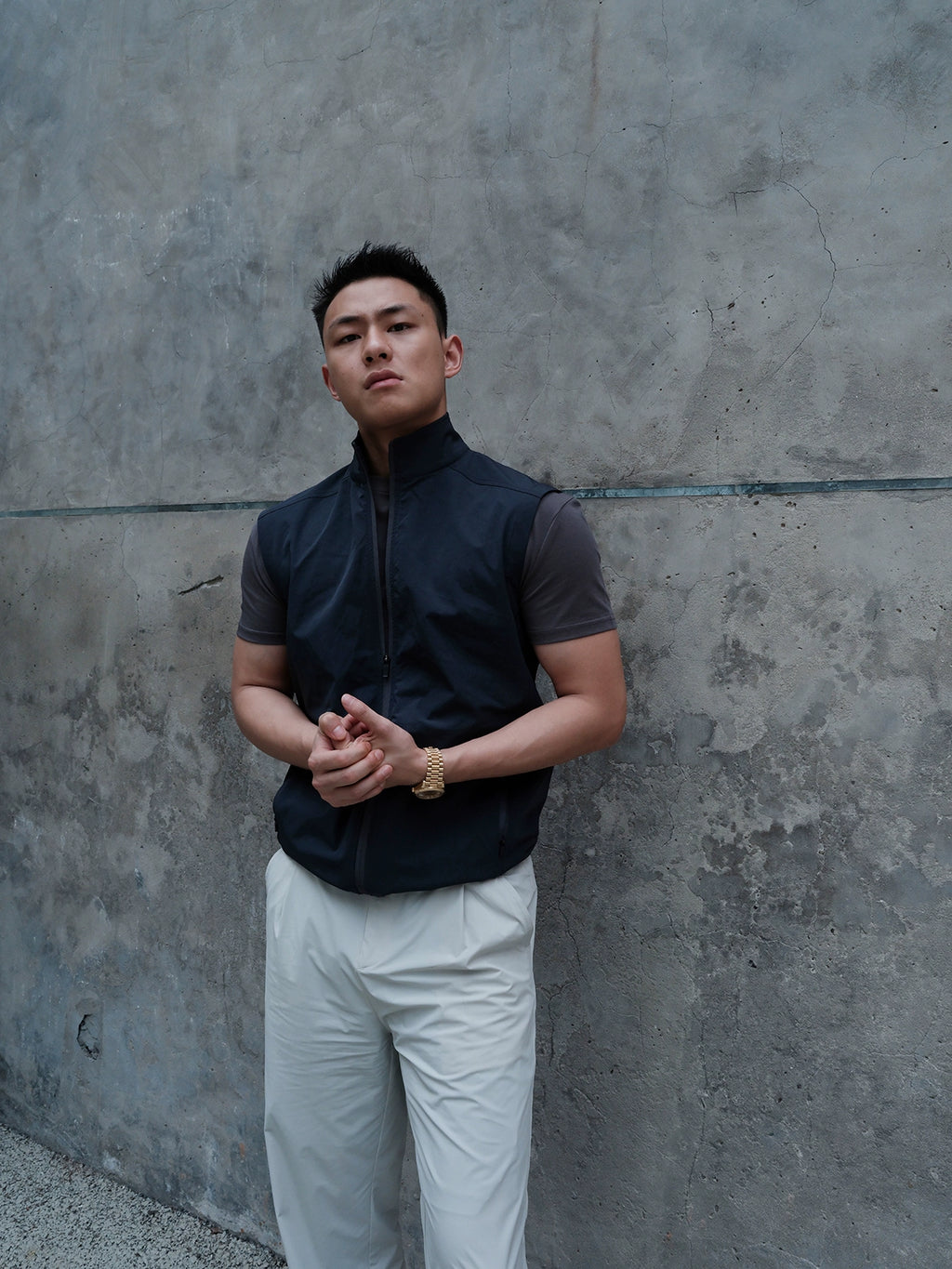 GTAL Vest Stand-up Collar Zipper Stacked Sleeveless Jacket