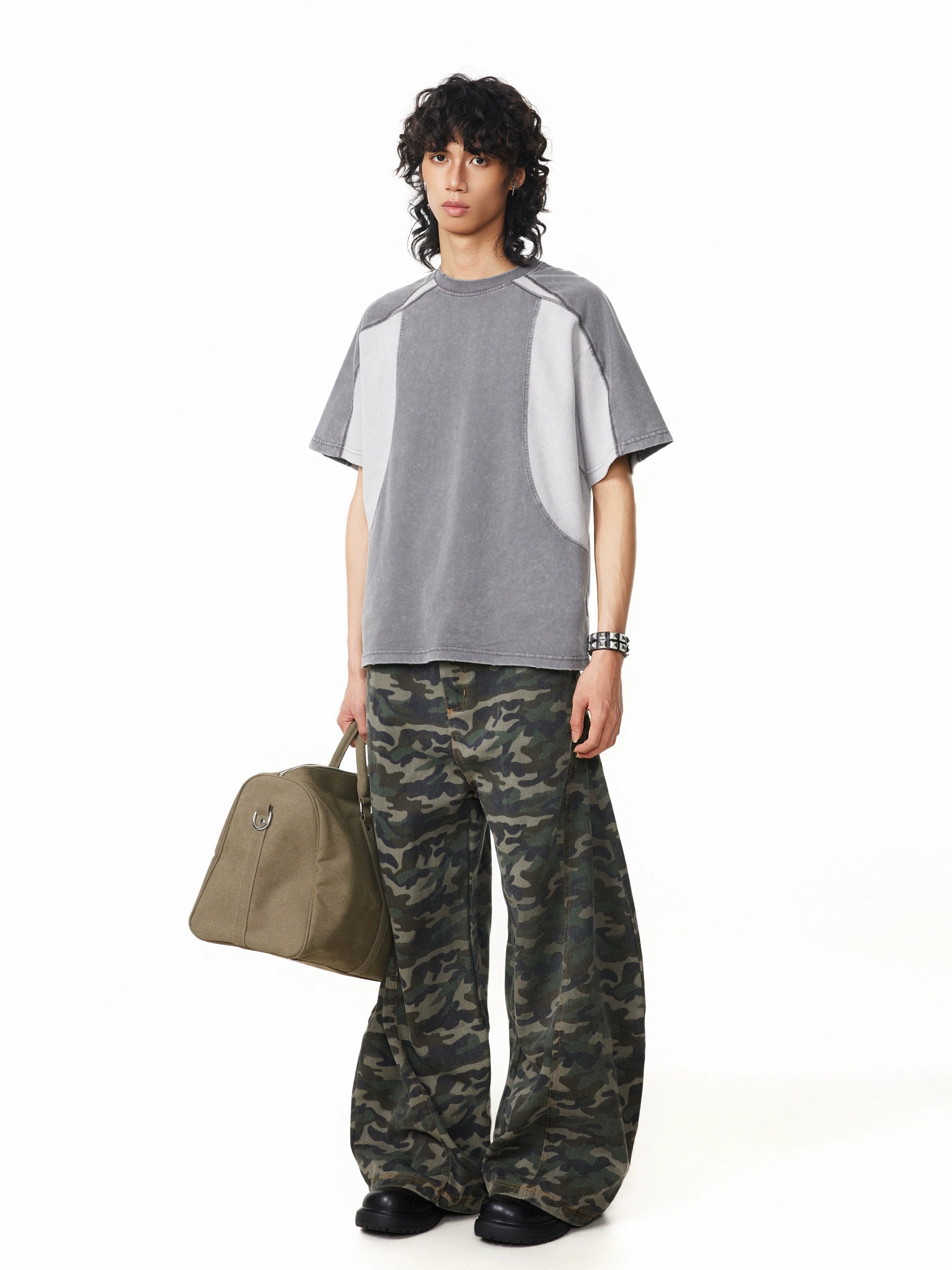 BTSG Washing Deconstruction Splicing Contrasting Color Advanced Tee