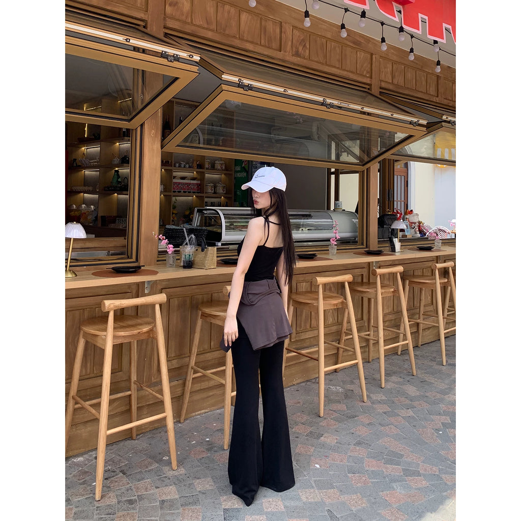 Pusumede Lazy Long Sleeve Blouse Suspender Pants Set