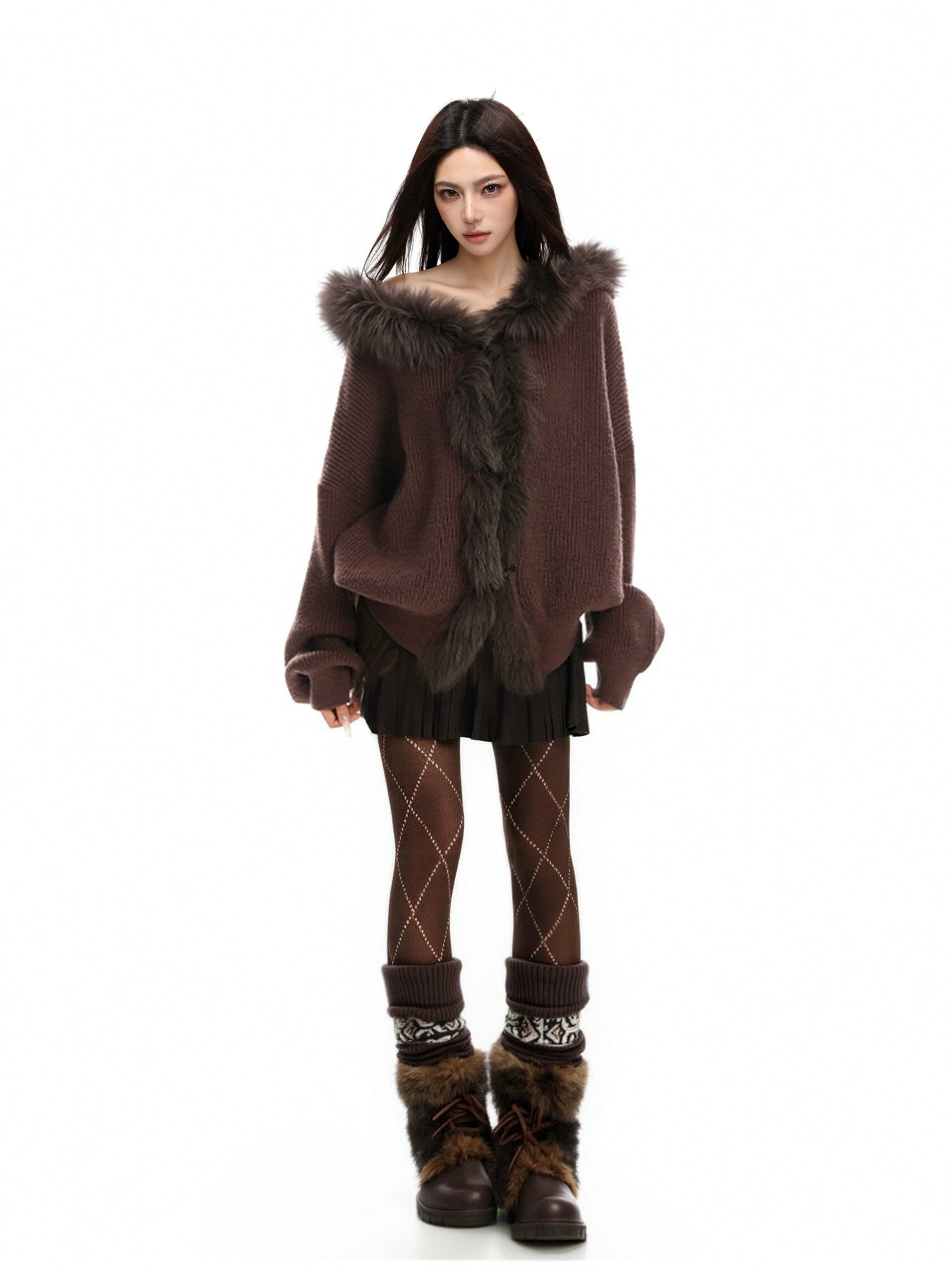 KDASE Fur Collar Splicing Sweater Jacket