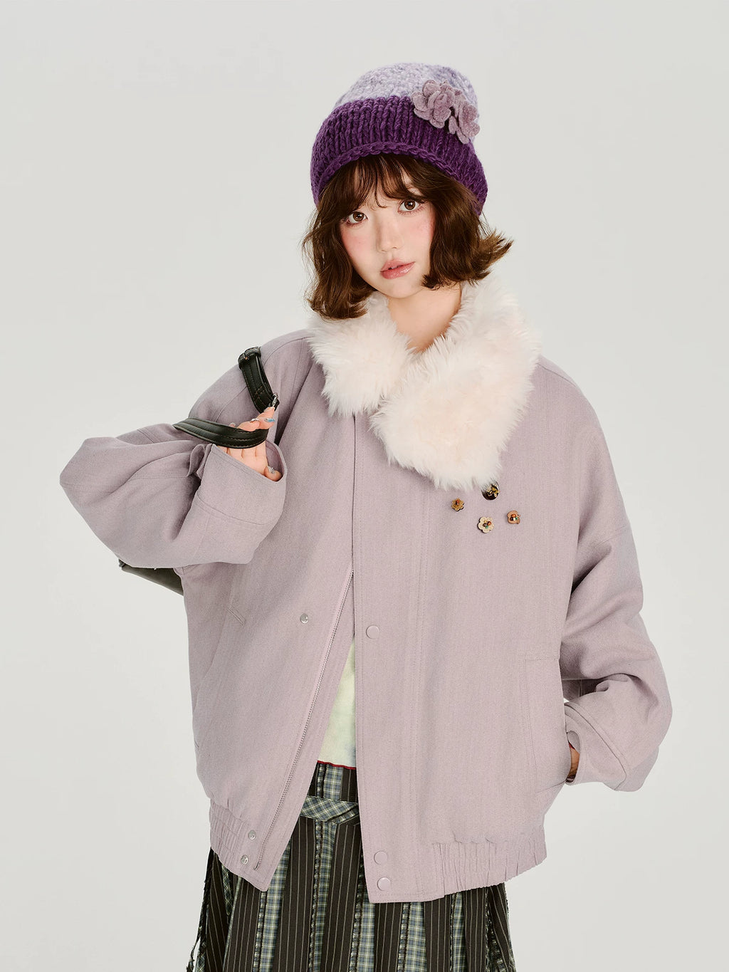 Girlyhalo Korean Fur Collar Padded Thick Coat