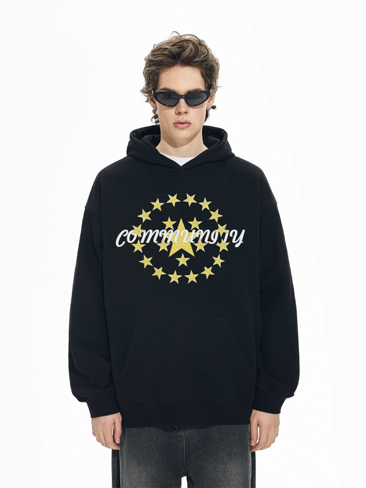 KONOOT Pentagram Print Short and Wide Cut Hooded Sweater