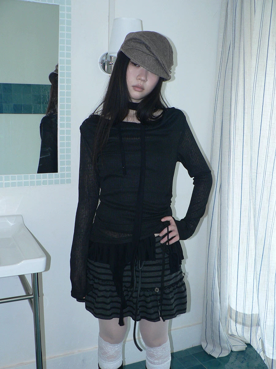 Ang: Project Stacked Lotus Leaf Edge Swing Collar Long Sleeve