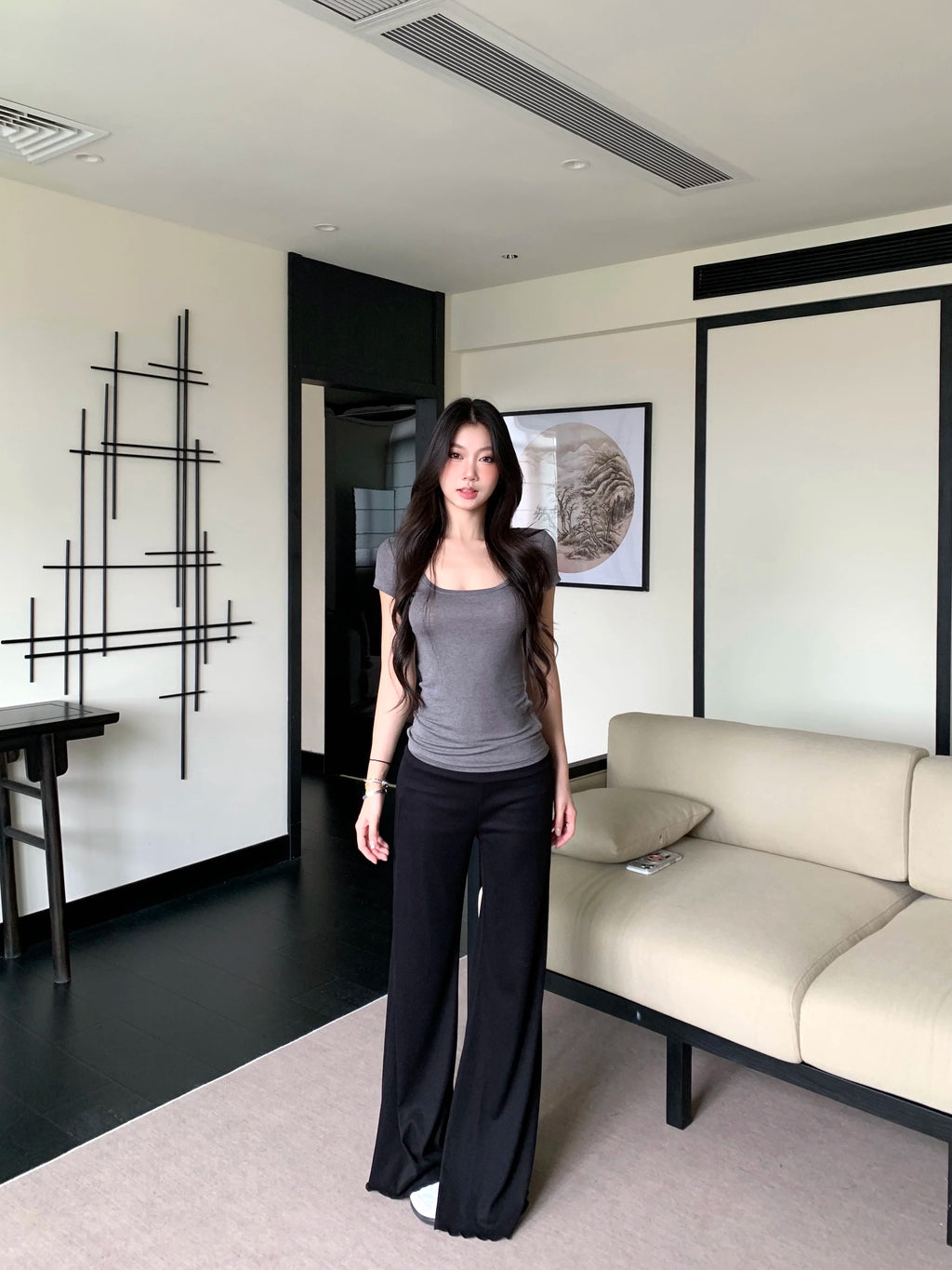 WITHMIN Loose Low-rise Slim Straight Wide-leg Pants