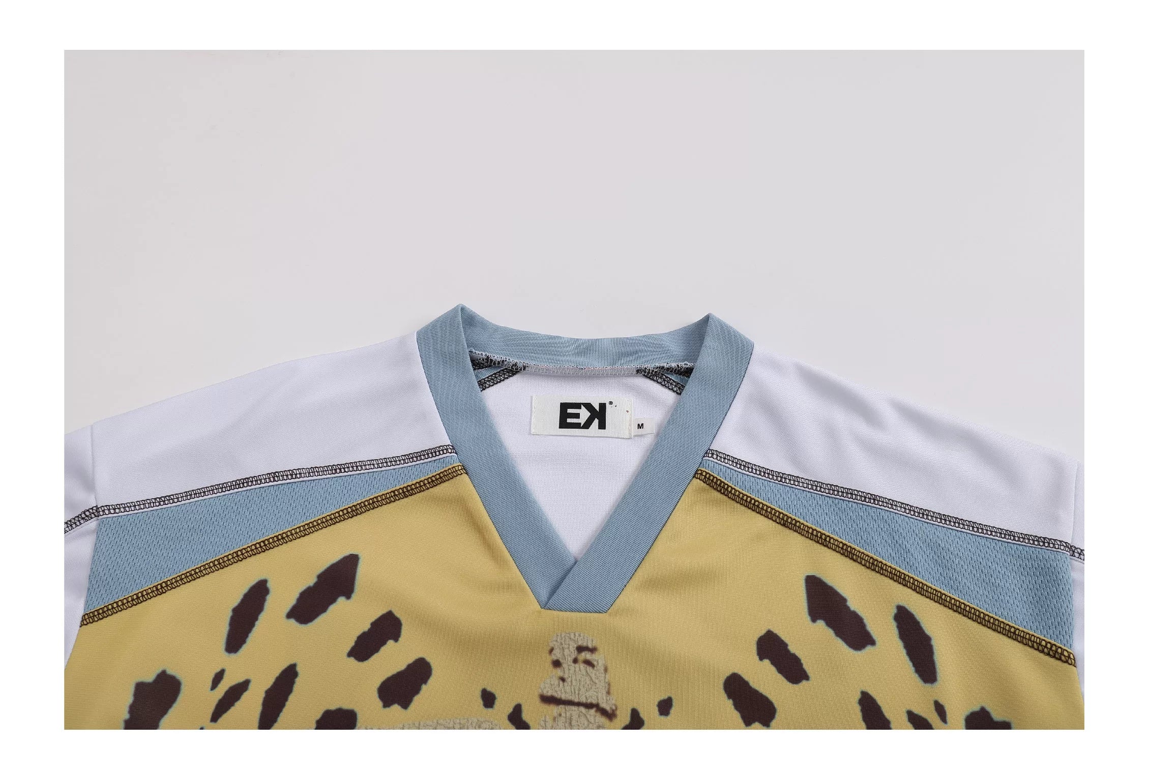 EK Leopard Print V Neck Casual Sports Tee