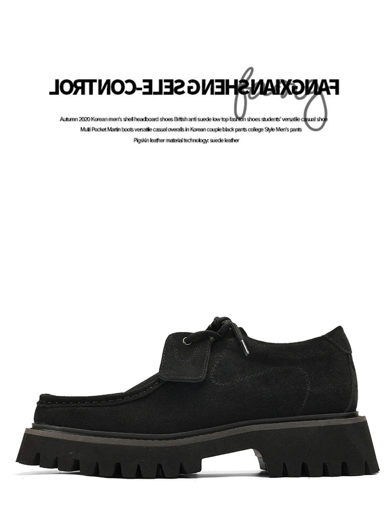 FANGSANHUO Square Head Retro Thick-soled Suede Tooling Short Boots