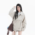 Zuocisankon Mitre-breasted Waist Strap Woolen Jacket