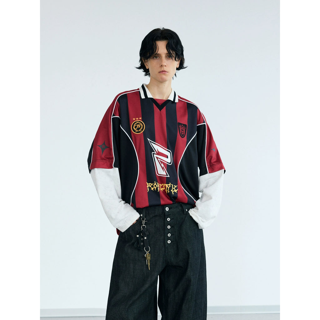 PEOPLESTYLE Fake Two-piece Color Matching Racing Quick-drying Tee