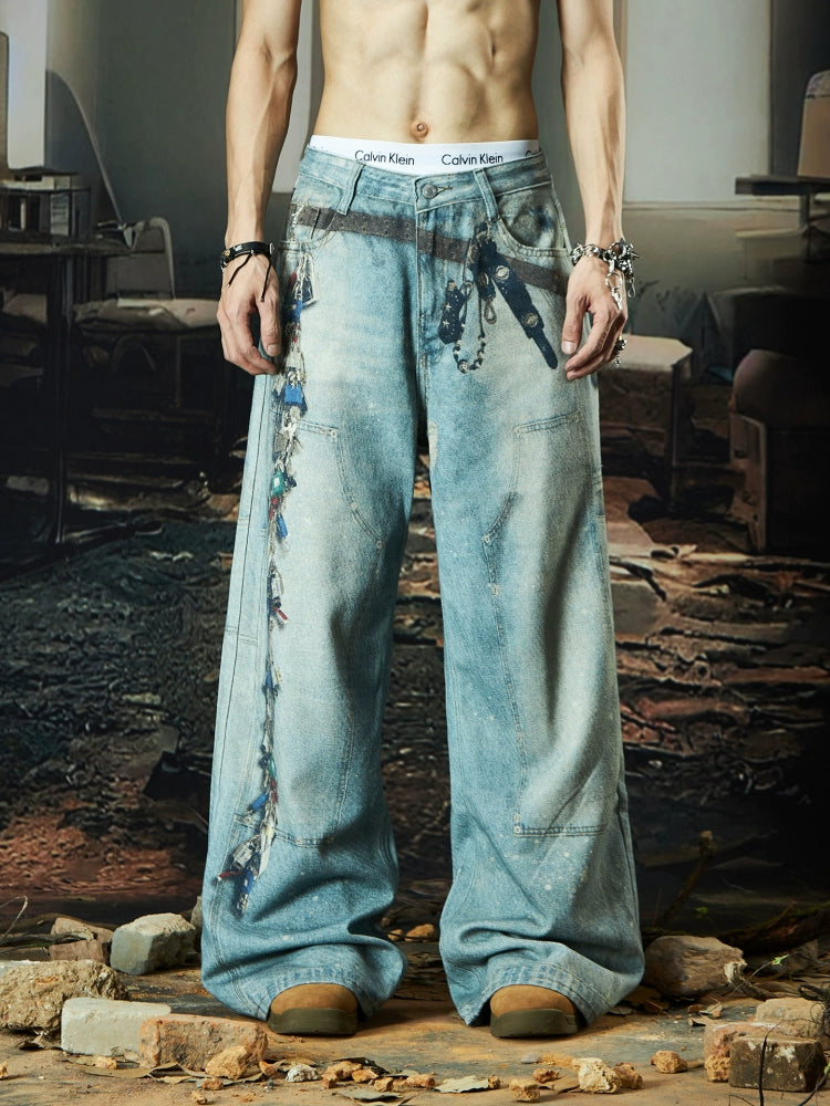 NOMANIAI Love Digital Printing Loose Straight Jeans