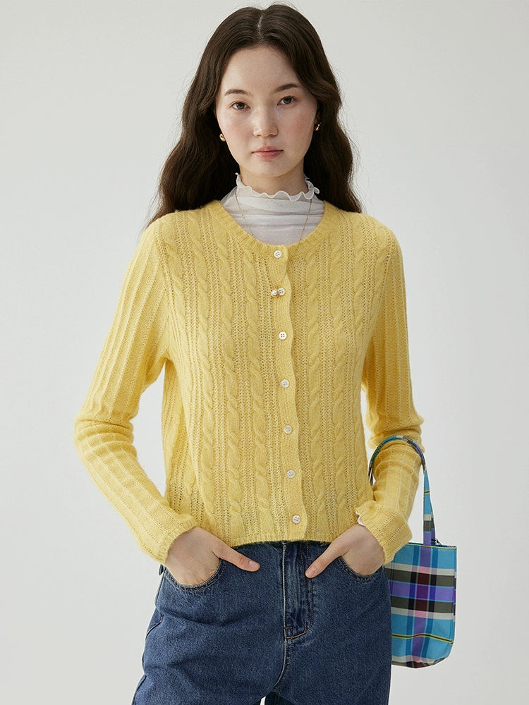VOOE Crew Neck Twist Lazy Knitted Sweater Cardigan