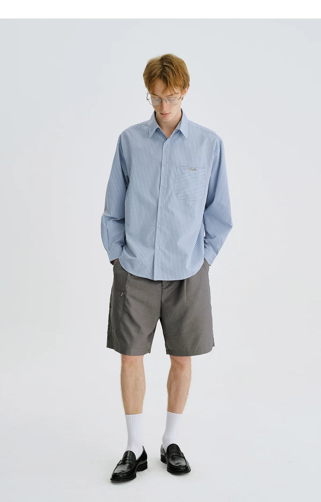 LIVINGTOWN Vintage Minimalist Contrast Pinstripe Shirt