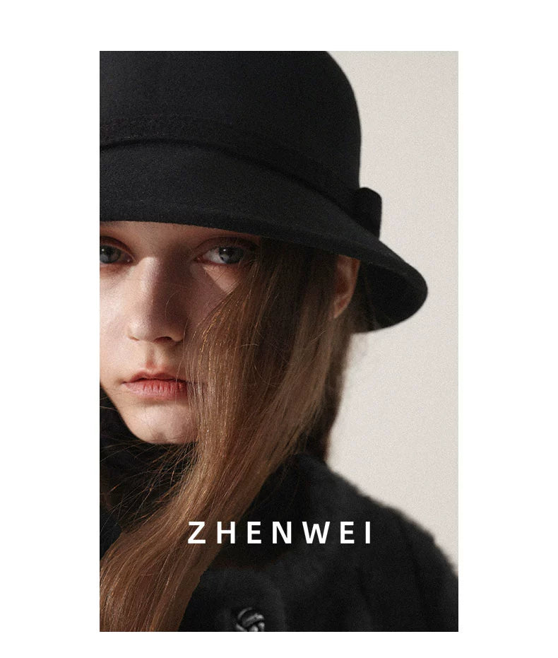 ZHENWEI Big Head Circumference Flat Top Woolen Pot Hat