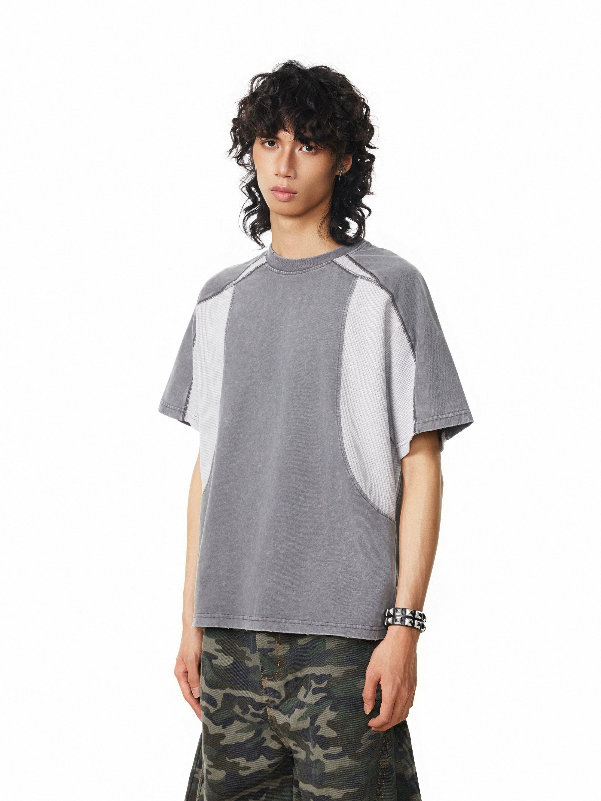 BTSG Washing Deconstruction Splicing Contrasting Color Advanced Tee
