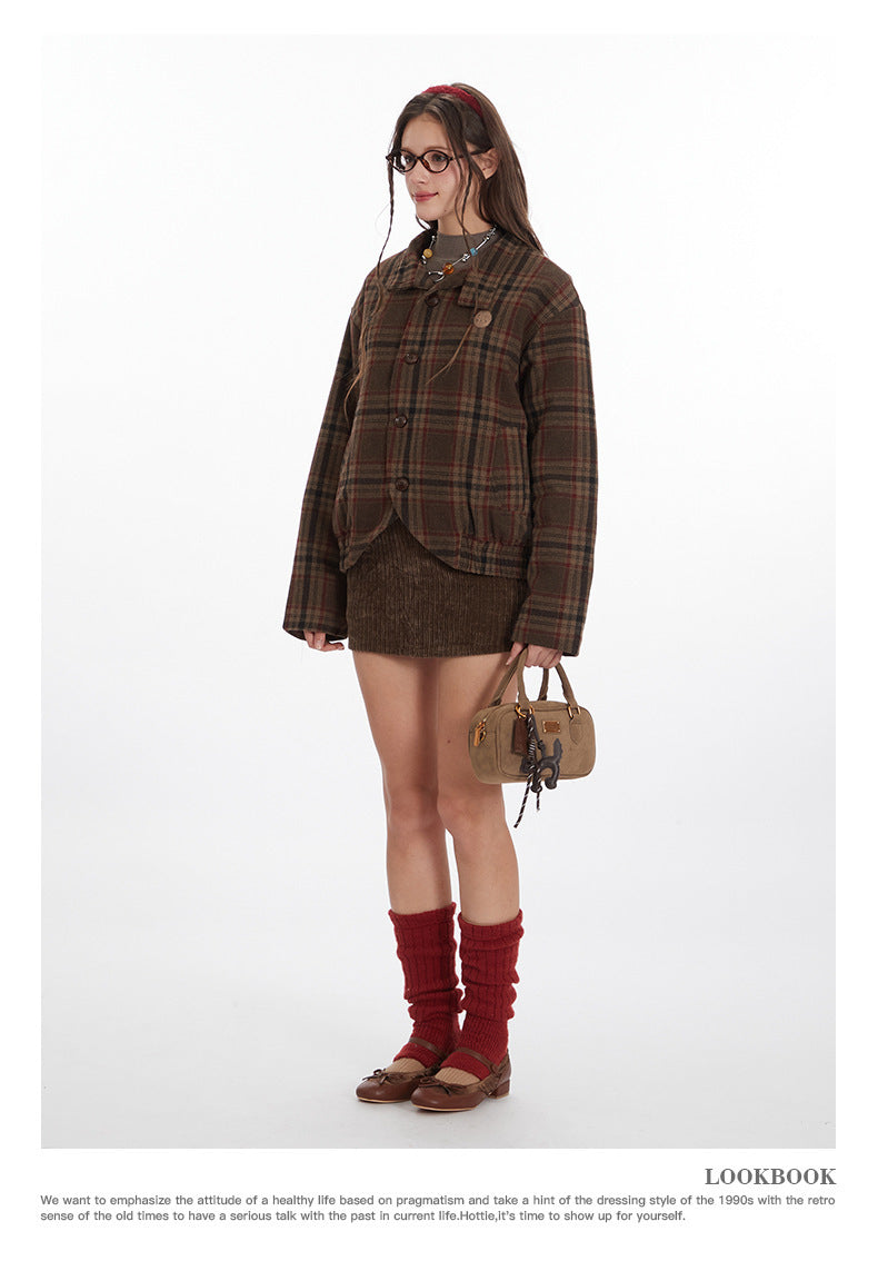 Nariele Vintage Loose Checked Jacket Shirt