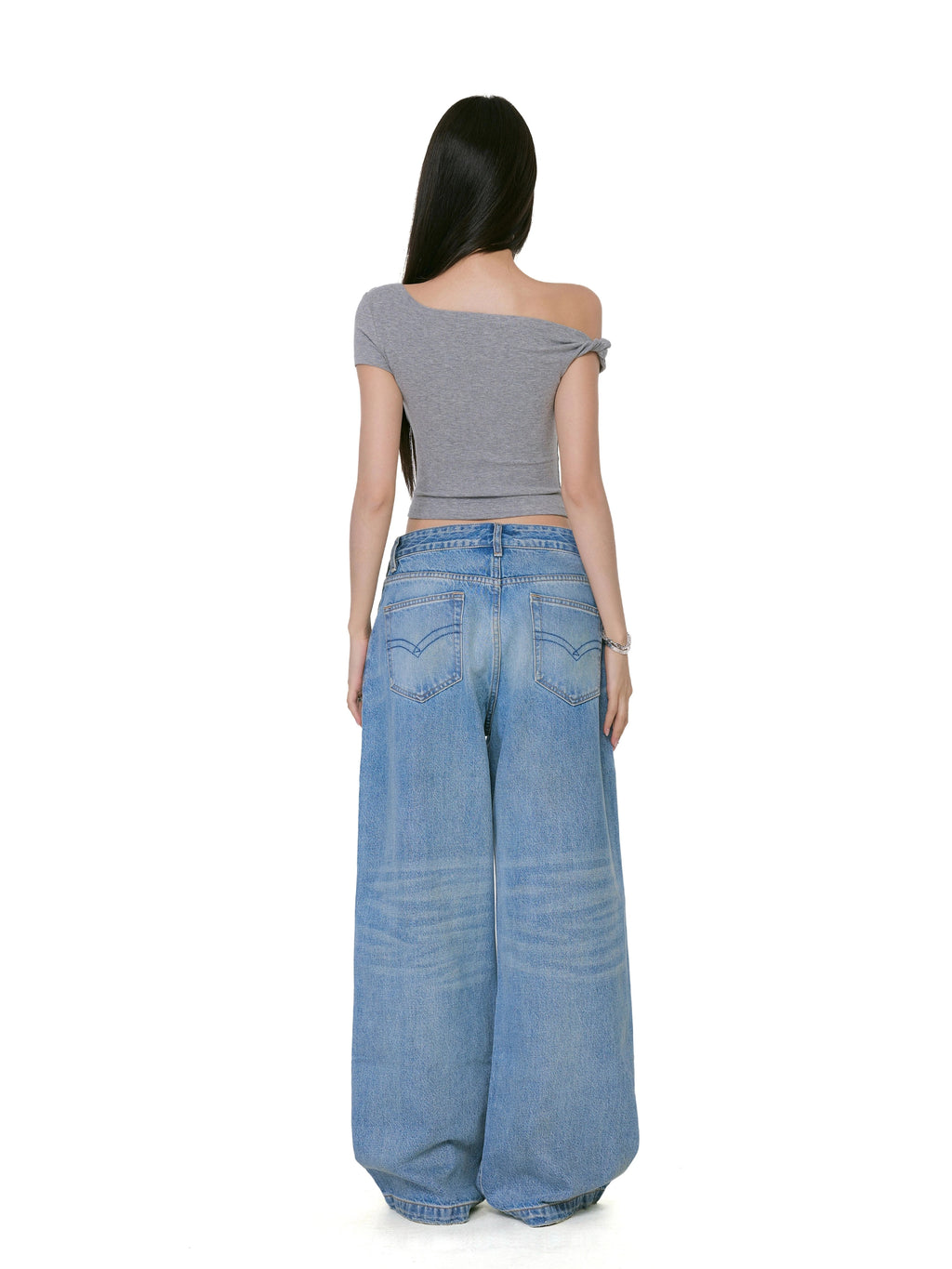 WITHMIN Low-rise Versatile Ripped Straight Wide-leg Pants
