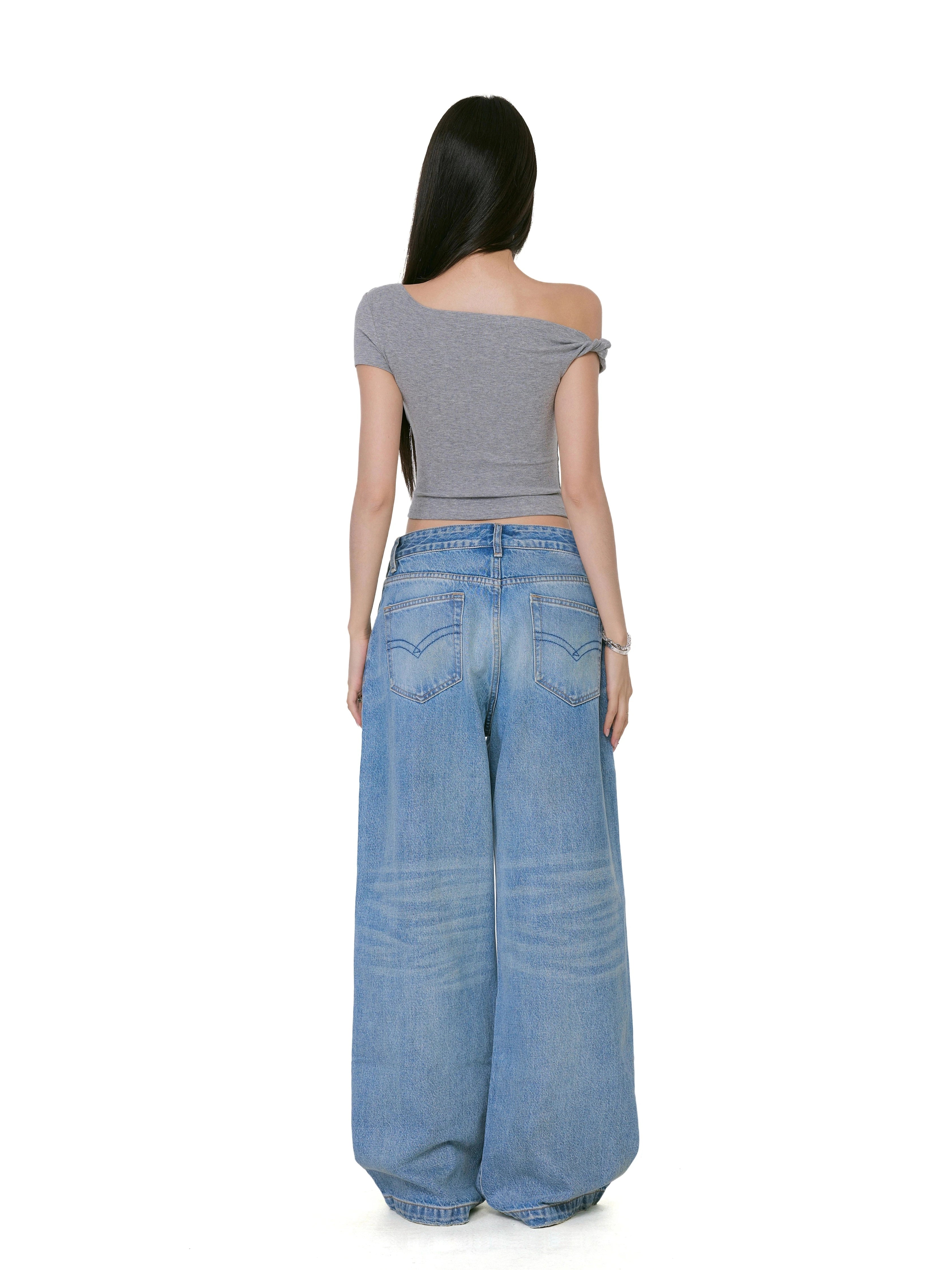 WITHMIN Low-rise Versatile Ripped Straight Wide-leg Pants