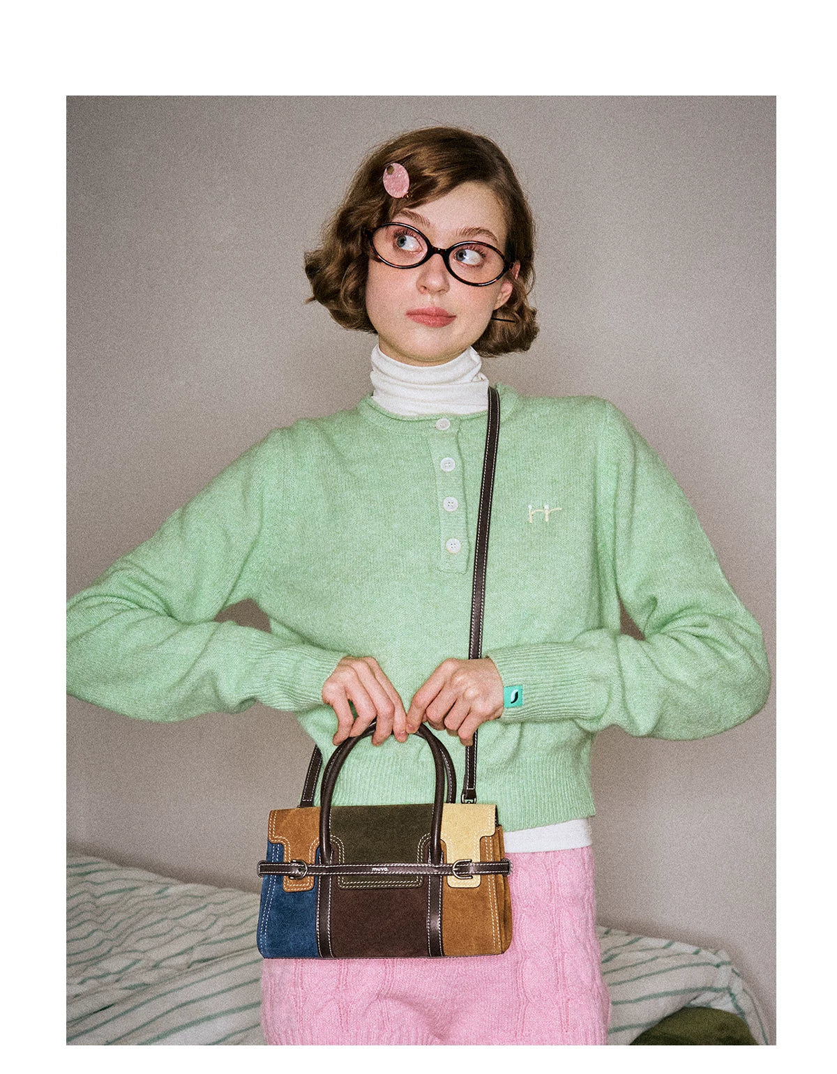 MUVA Leather Color Matching Messenger Small Square Bag