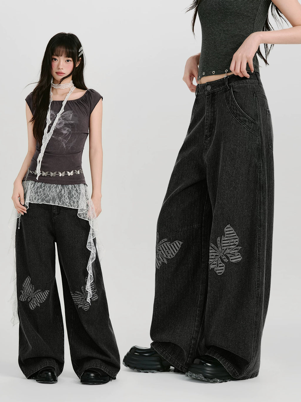 Girlyhalo Vintage Patch Embroidered Straight Jeans