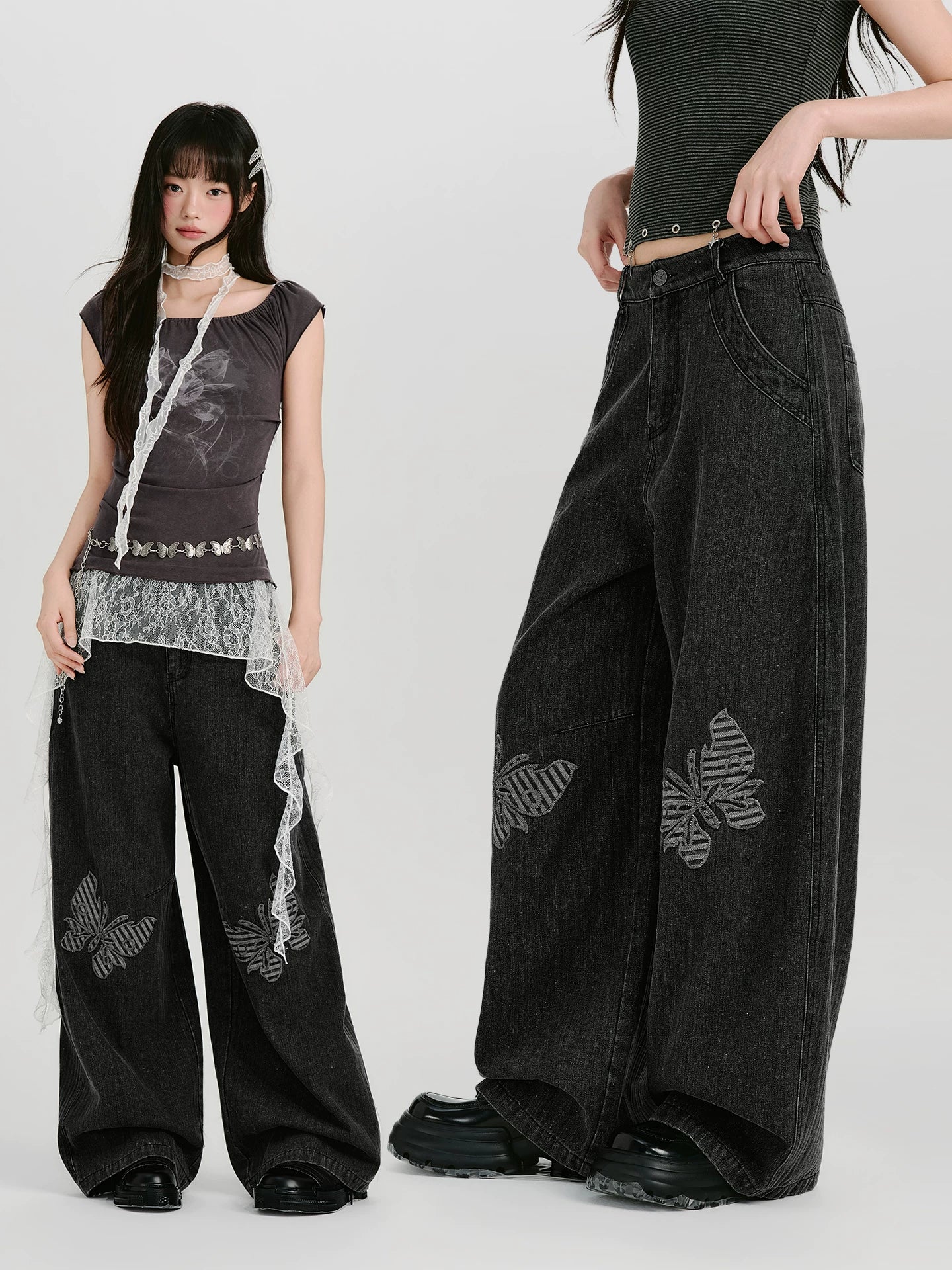Girlyhalo Vintage Patch Embroidered Straight Jeans