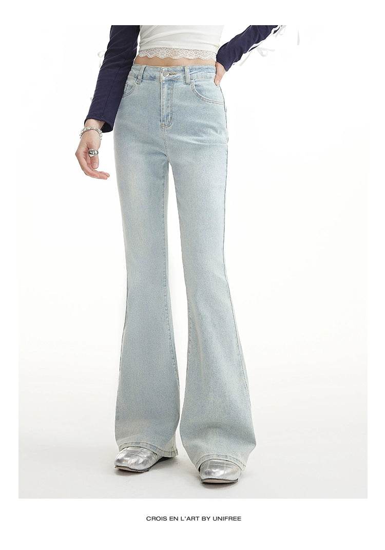 UNIFREE Slightly Pulled Low-rise Slim-fit Fashion Jeans