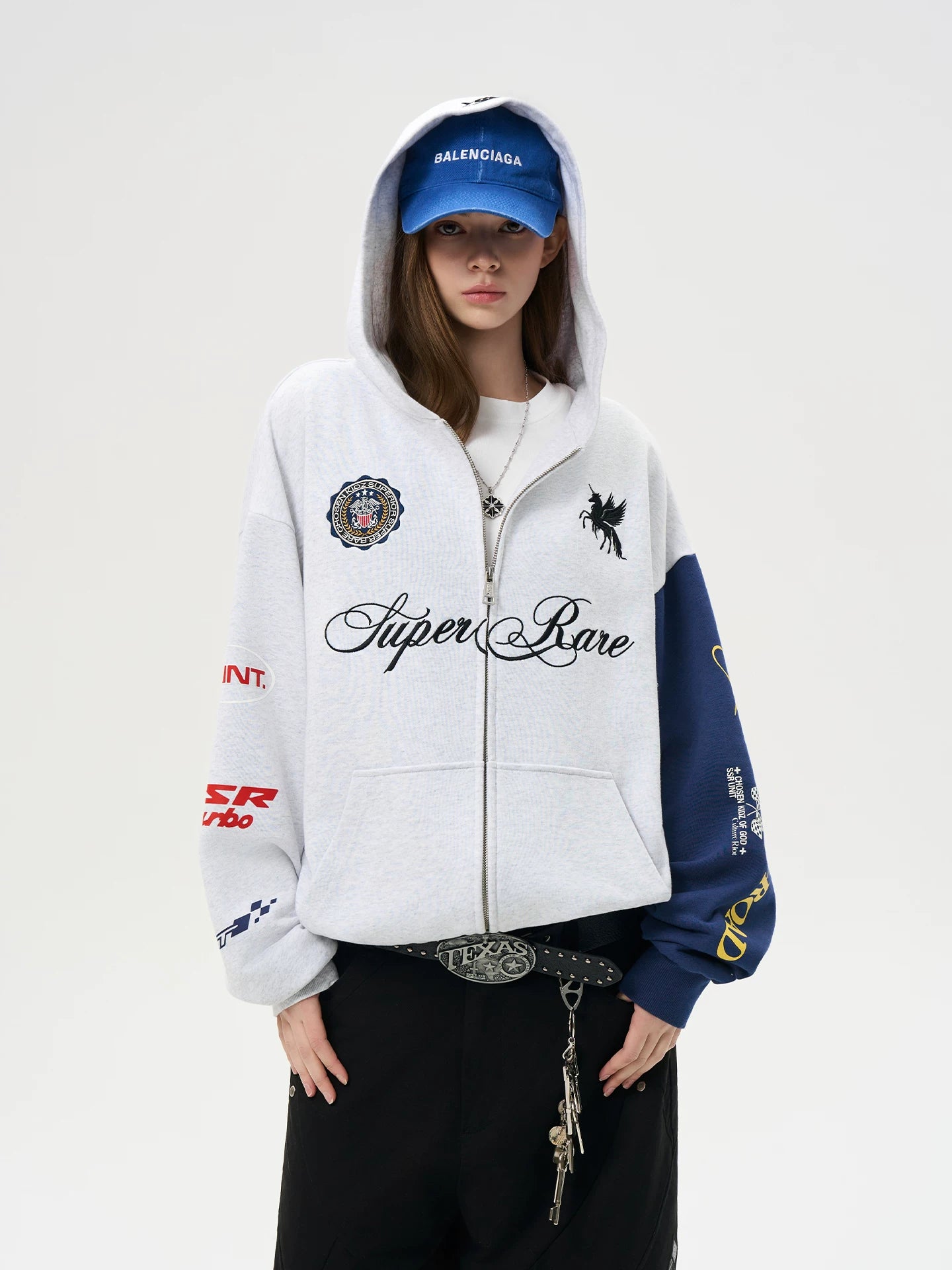 SSR Logo Embroidery Stitching Contrasting Sweater Jacket