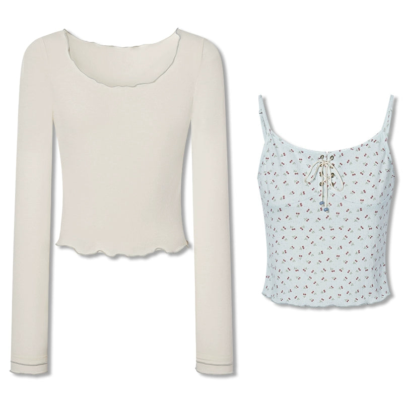 Imone Floral Suspender Fungus Edge Bottoming Shirt