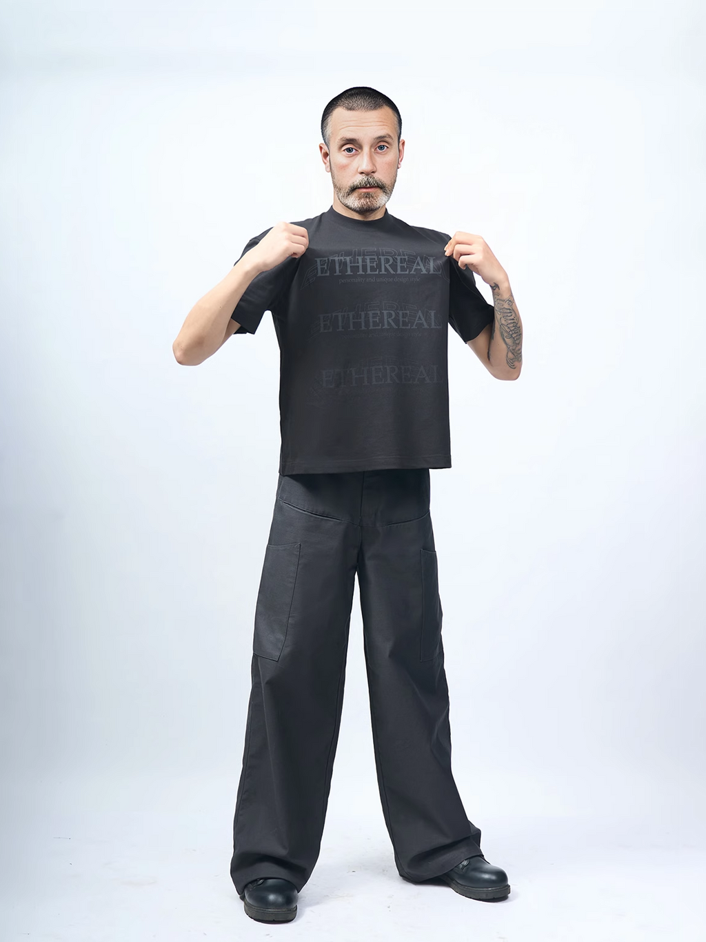 ETHEREAL PRODUCTION Crew Neck Short Alphabet Printed Tee