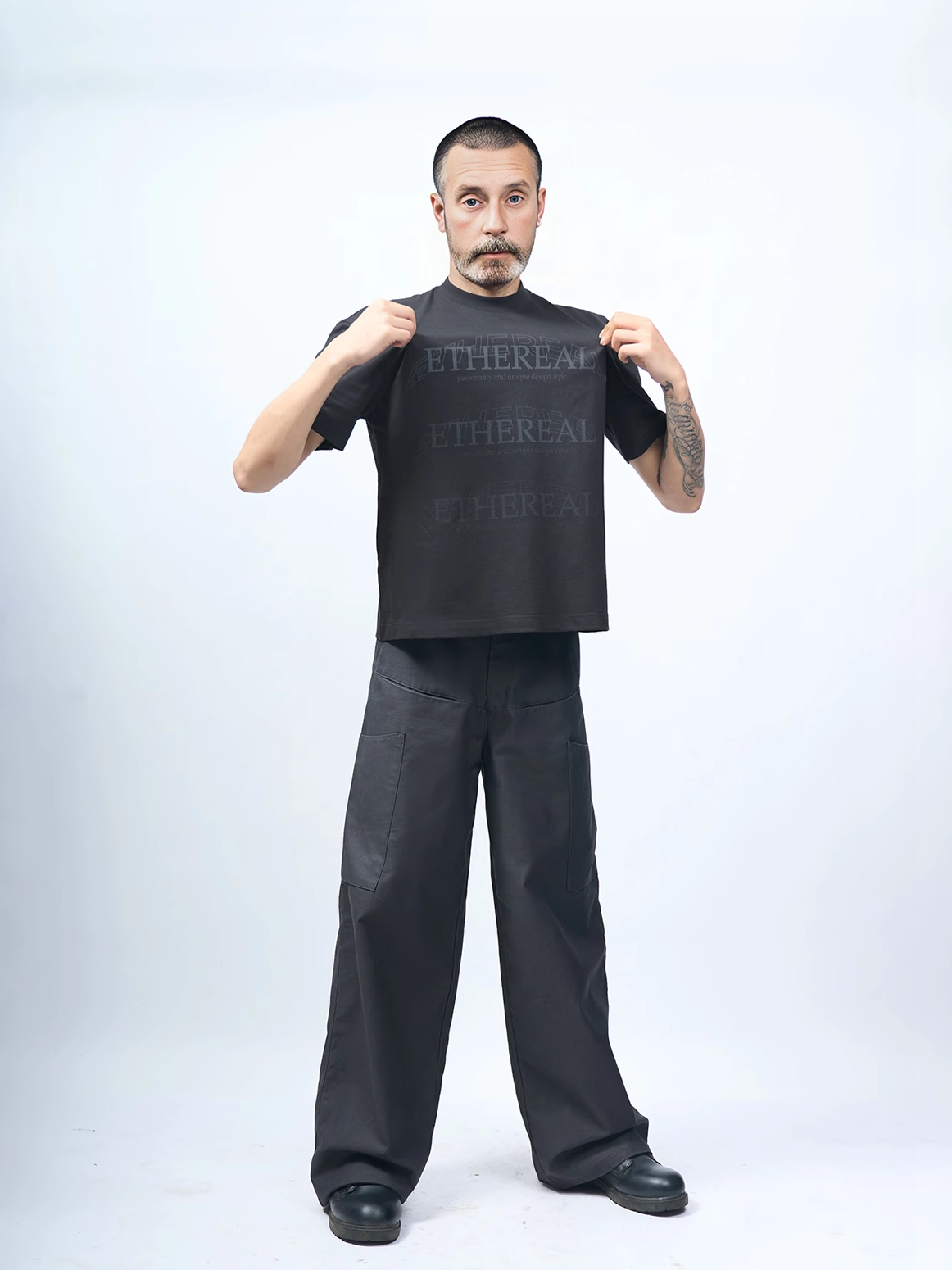 ETHEREAL PRODUCTION Crew Neck Short Alphabet Printed Tee