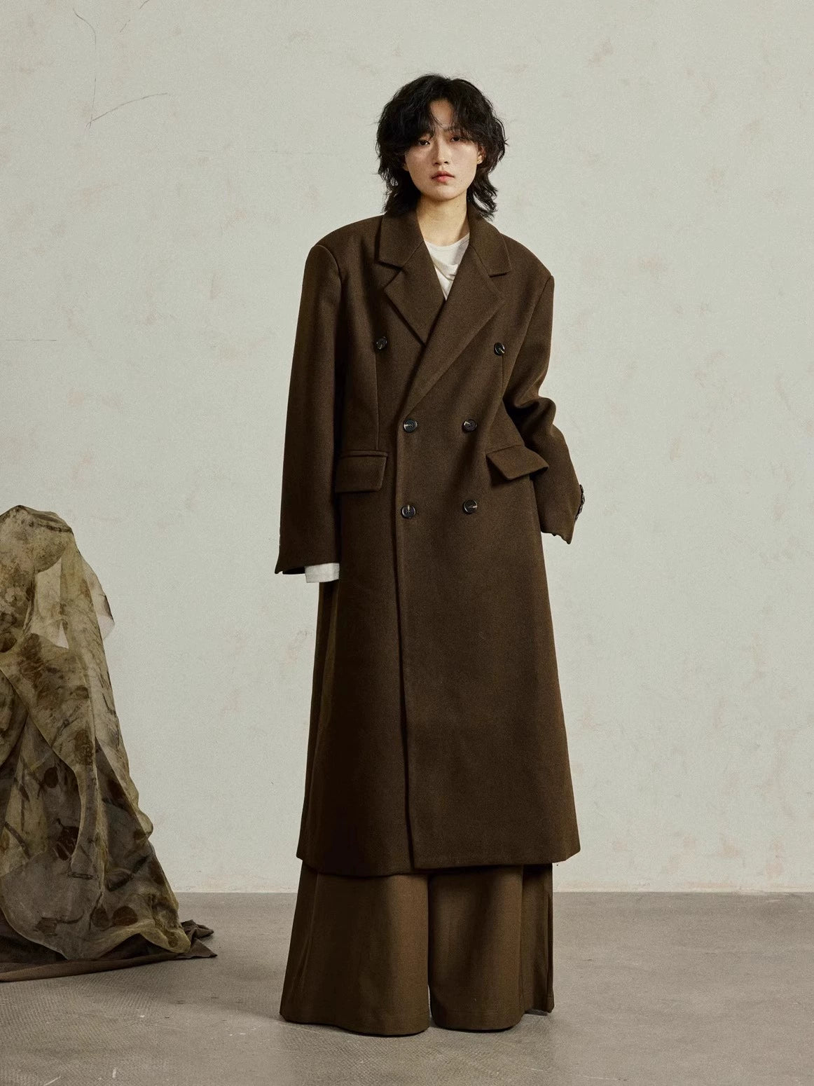 SUNYVONNE Double-button Diagonal Placket Suit Pants