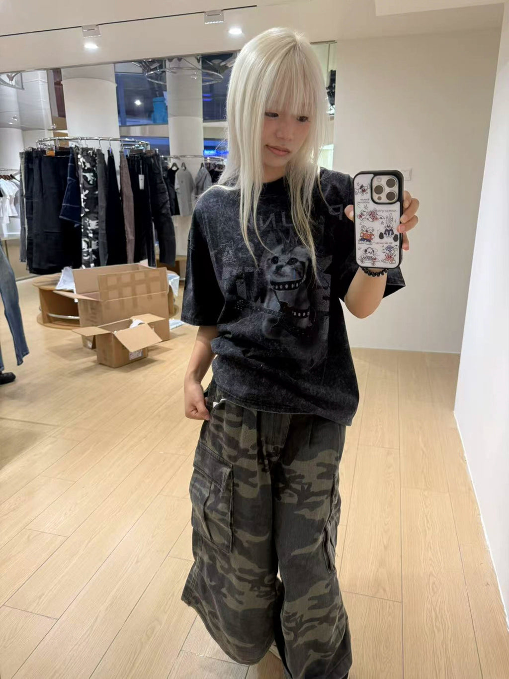 PAIKI2025SS Punk Rock Kitty Animal Print Tee