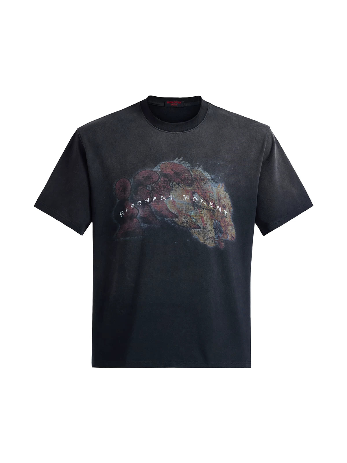 PEOPLESENSE Retro Old Direct Injection Printing Loose Tee