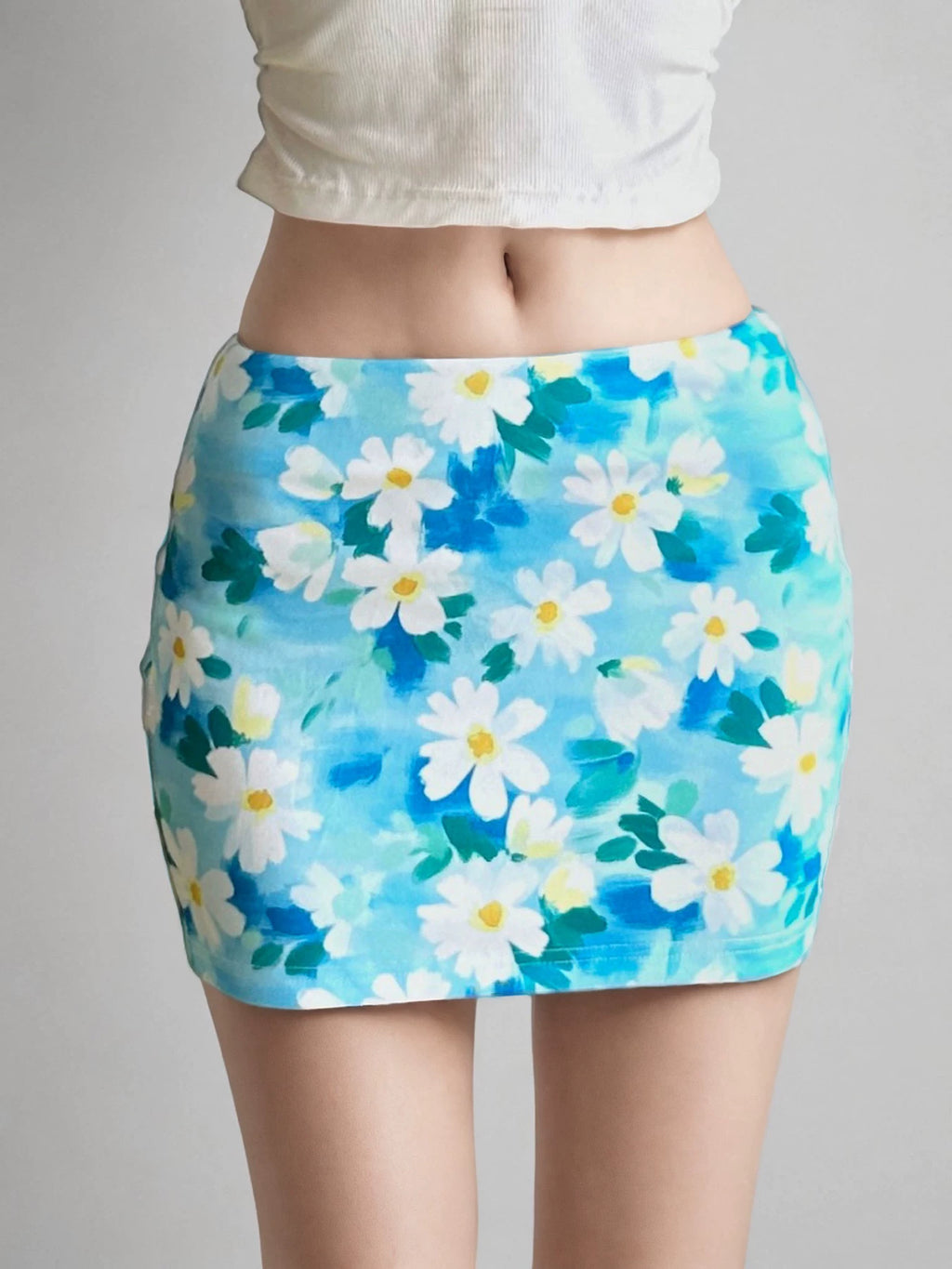 FUNOFF Oil Painting Daisy Print Skirt