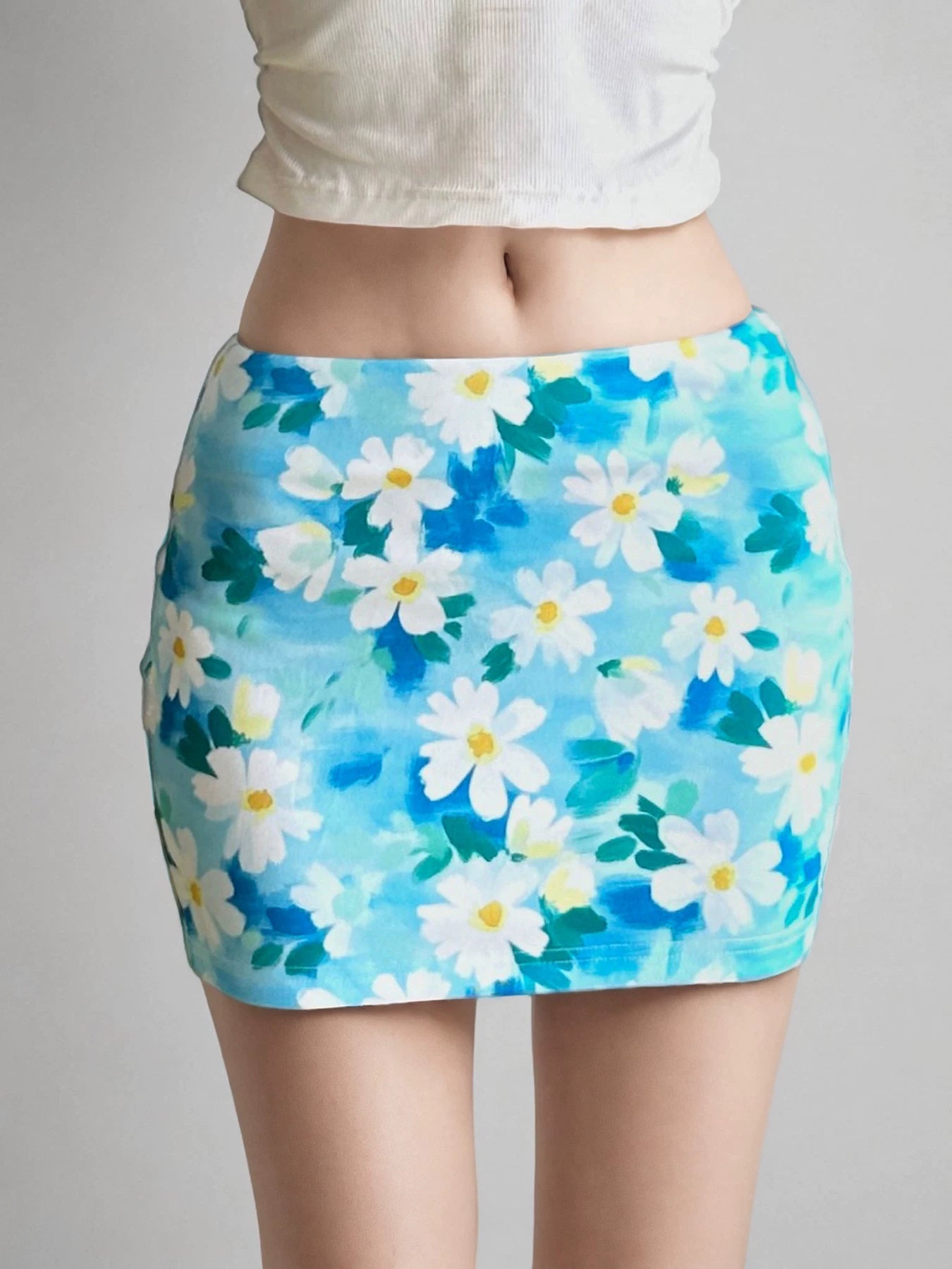FUNOFF Oil Painting Daisy Print Skirt
