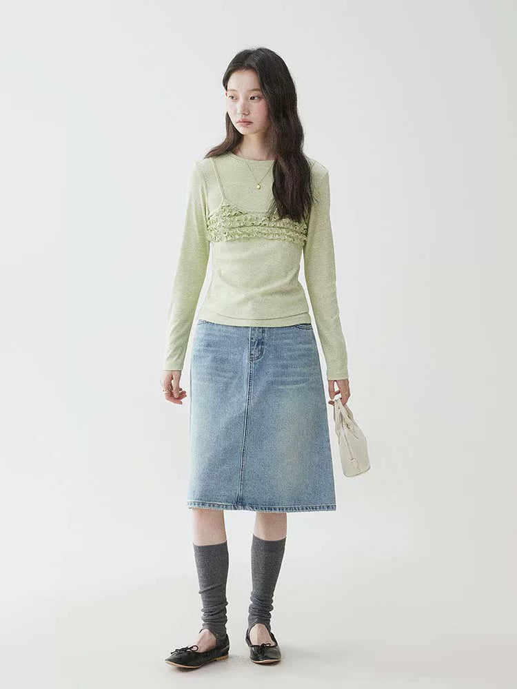 VOOE Fake Two-piece Fungus Edge Long Sleeves
