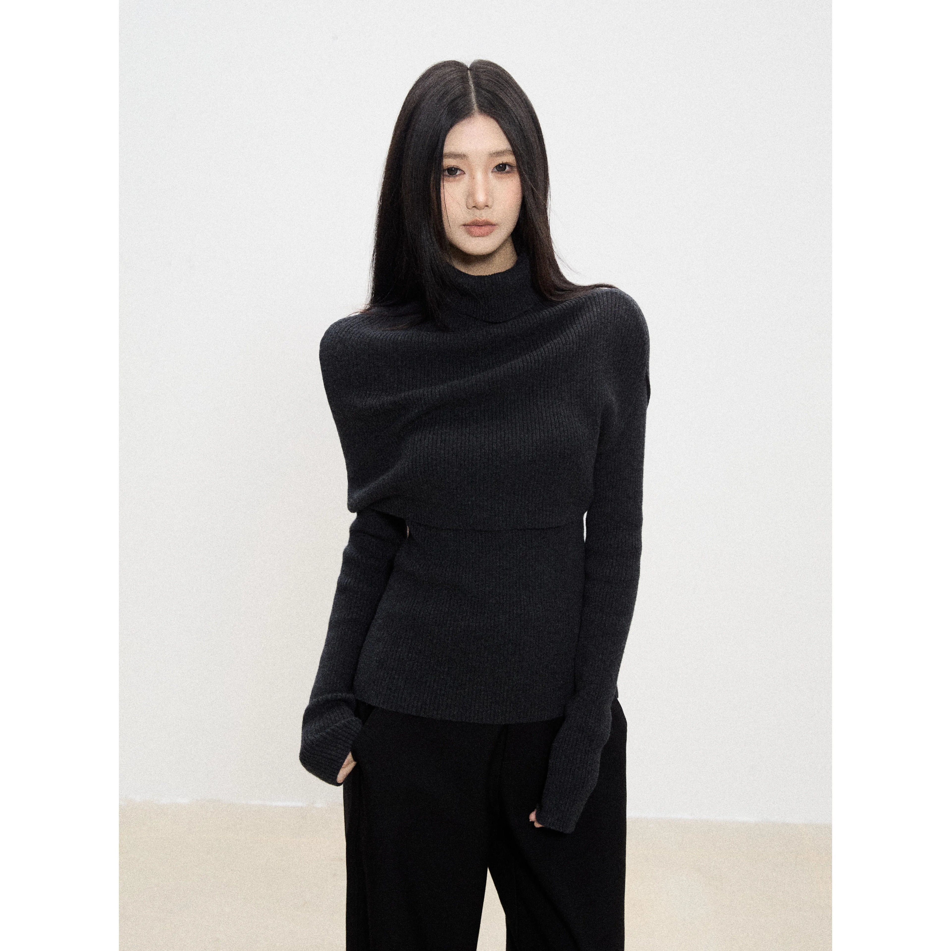 WITHMIN Slim and Thin Bottom Knitted Long Sleeves