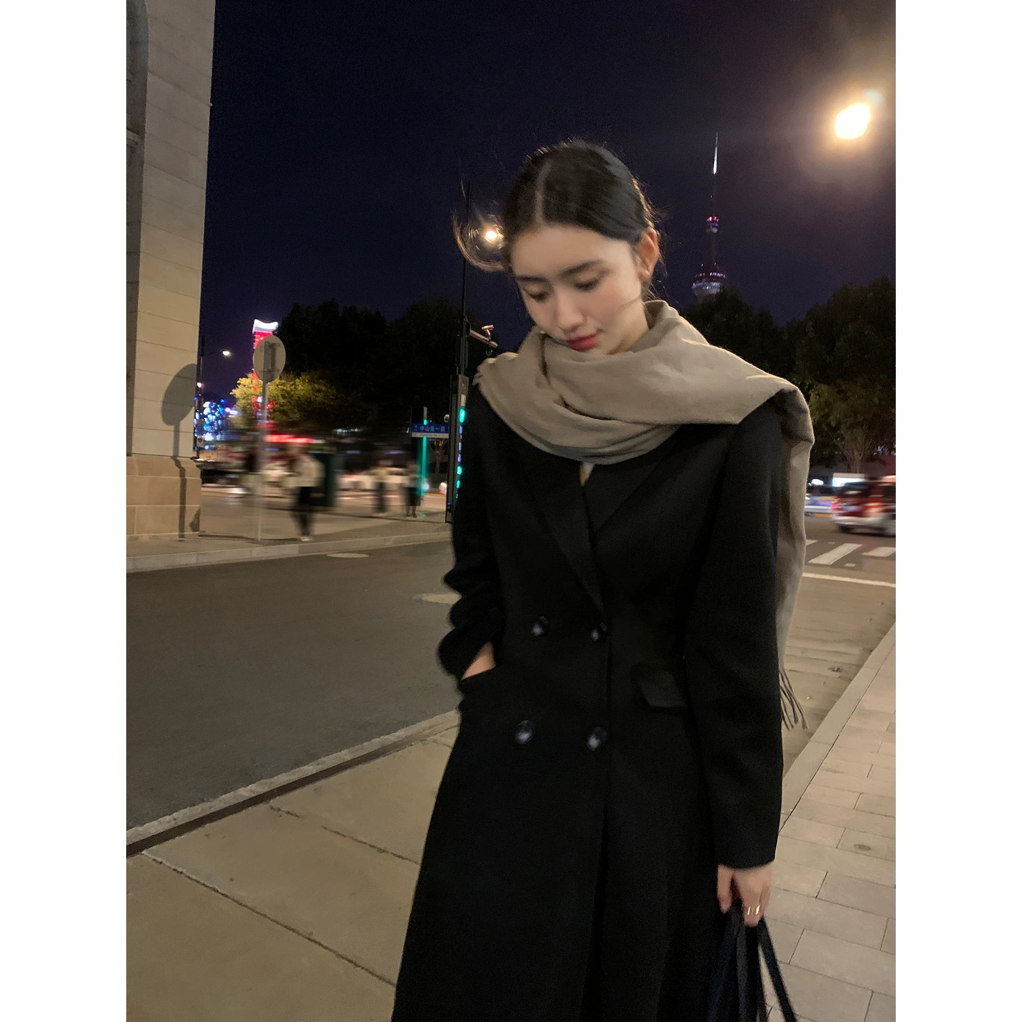 Pusumede High-end Waist and Thin Long Temperament Coat