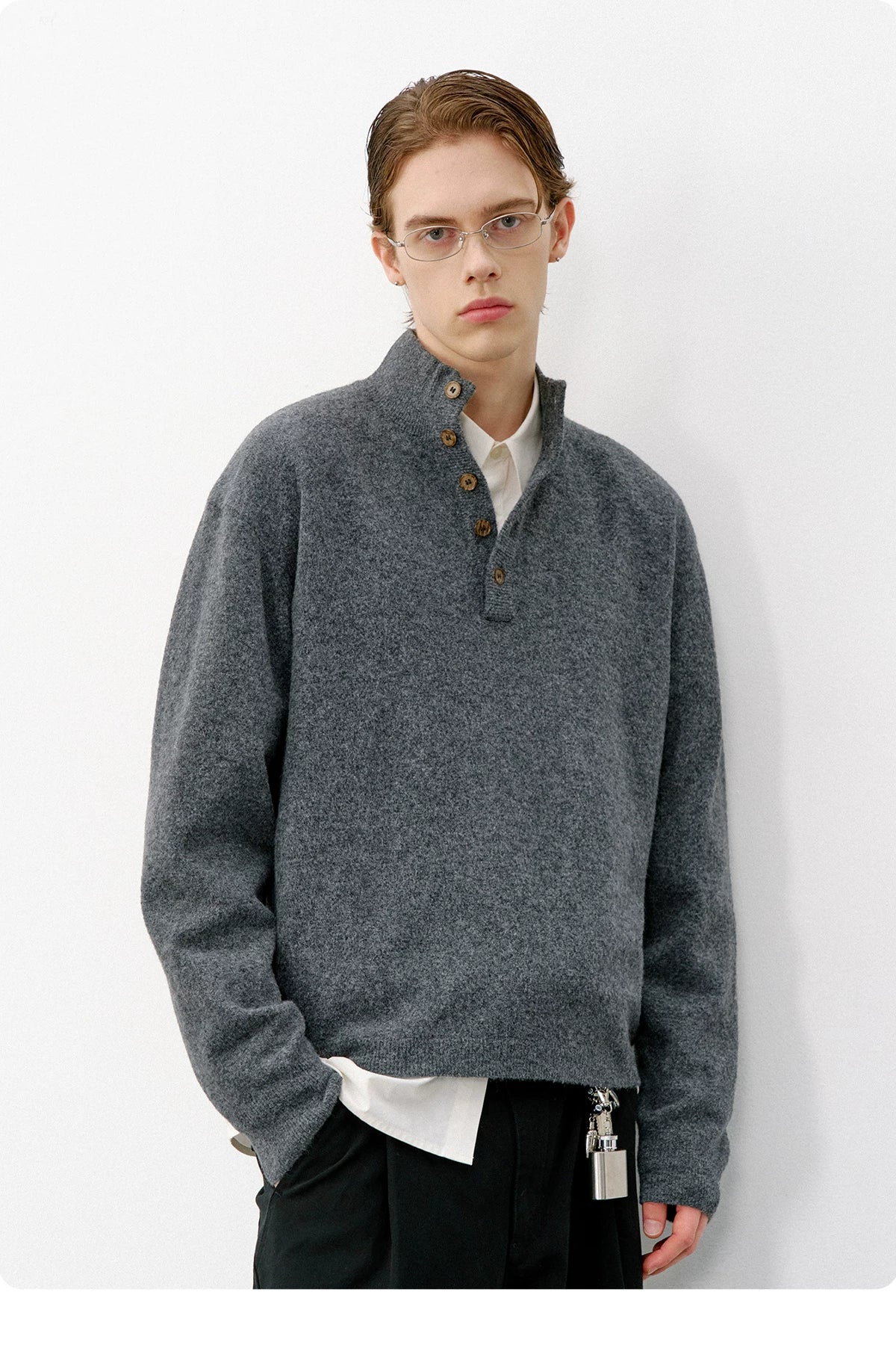 714Street Skin-friendly Stand-up Collar Loose High-elastic Knitted Sweater