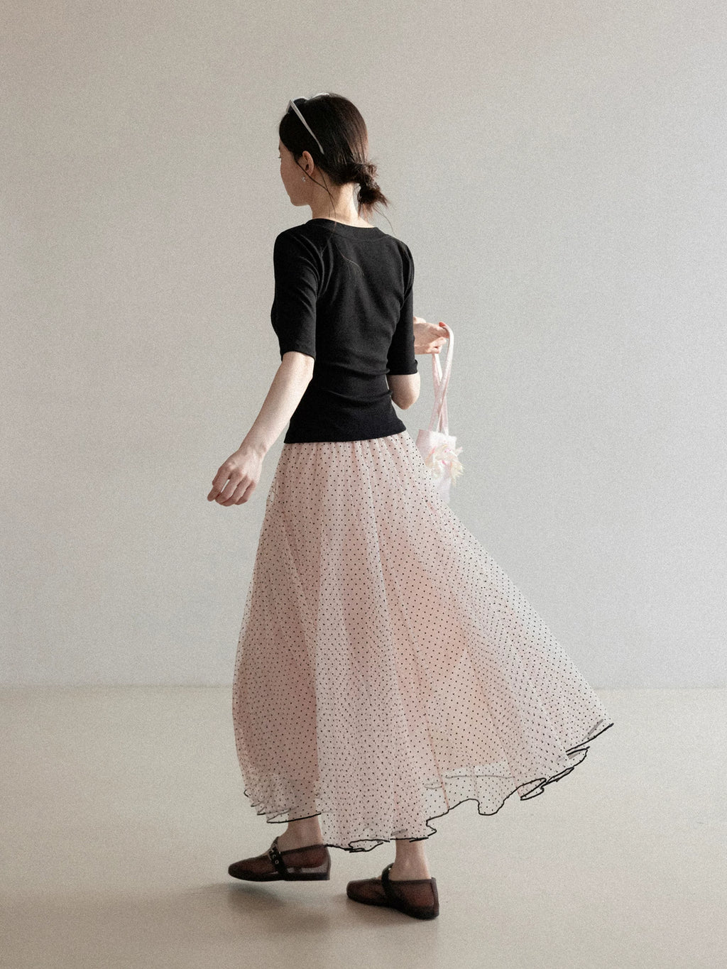 Cantonstory Polka Dot Gauze Skirt High Waist Skirt