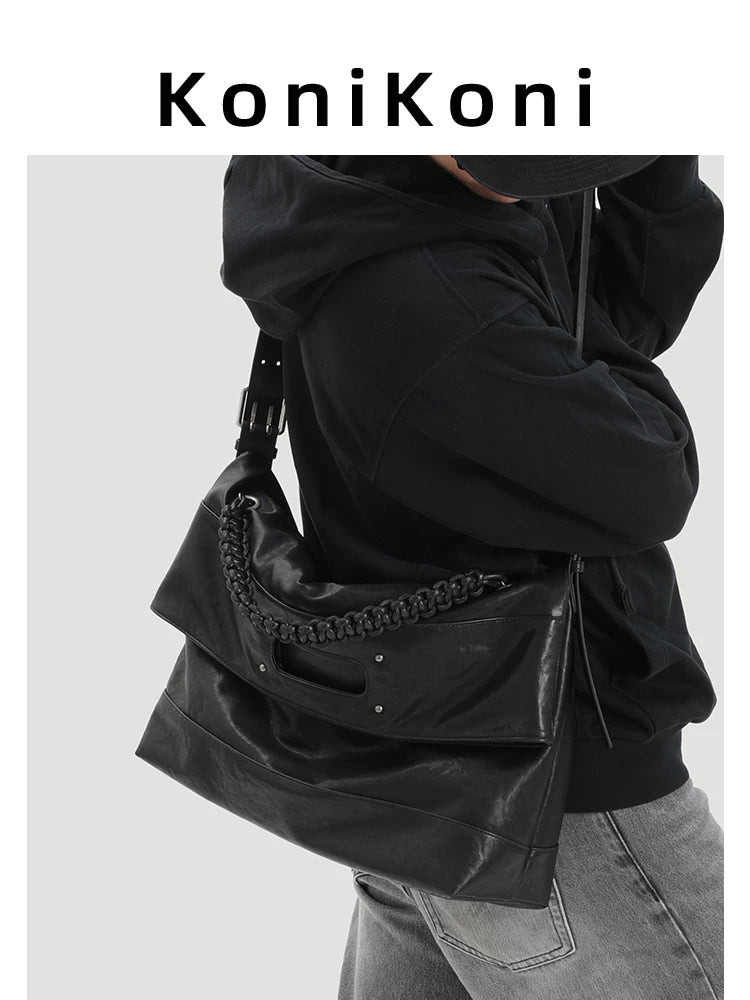 KoniKoni Leather Crossbody Large Capacity Tote Bag