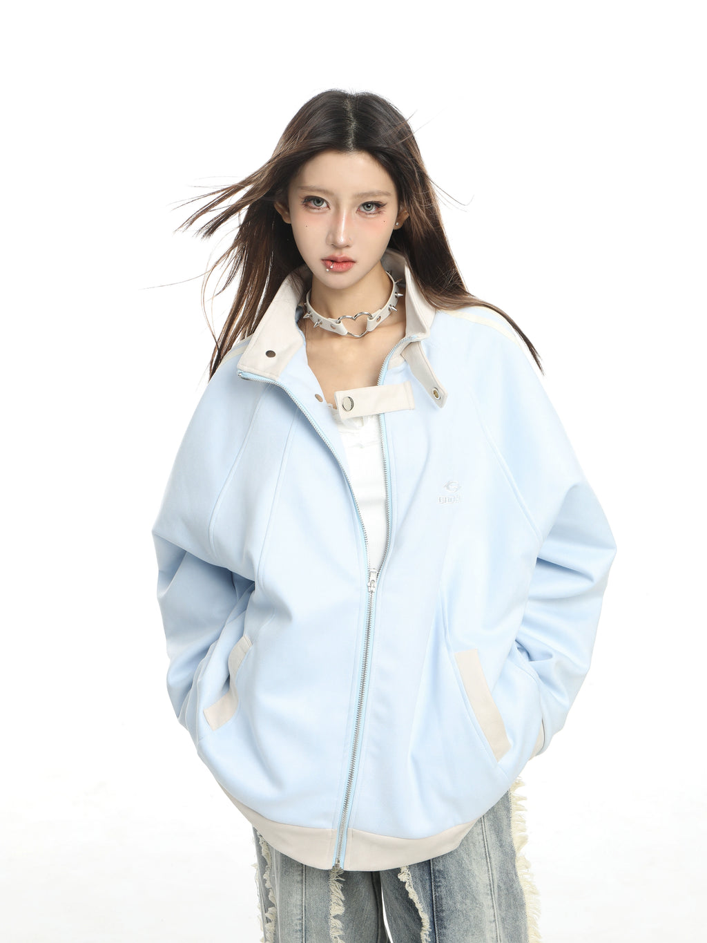 KDASE Stand-up Collar Suede Embroidered College Baseball Jersey
