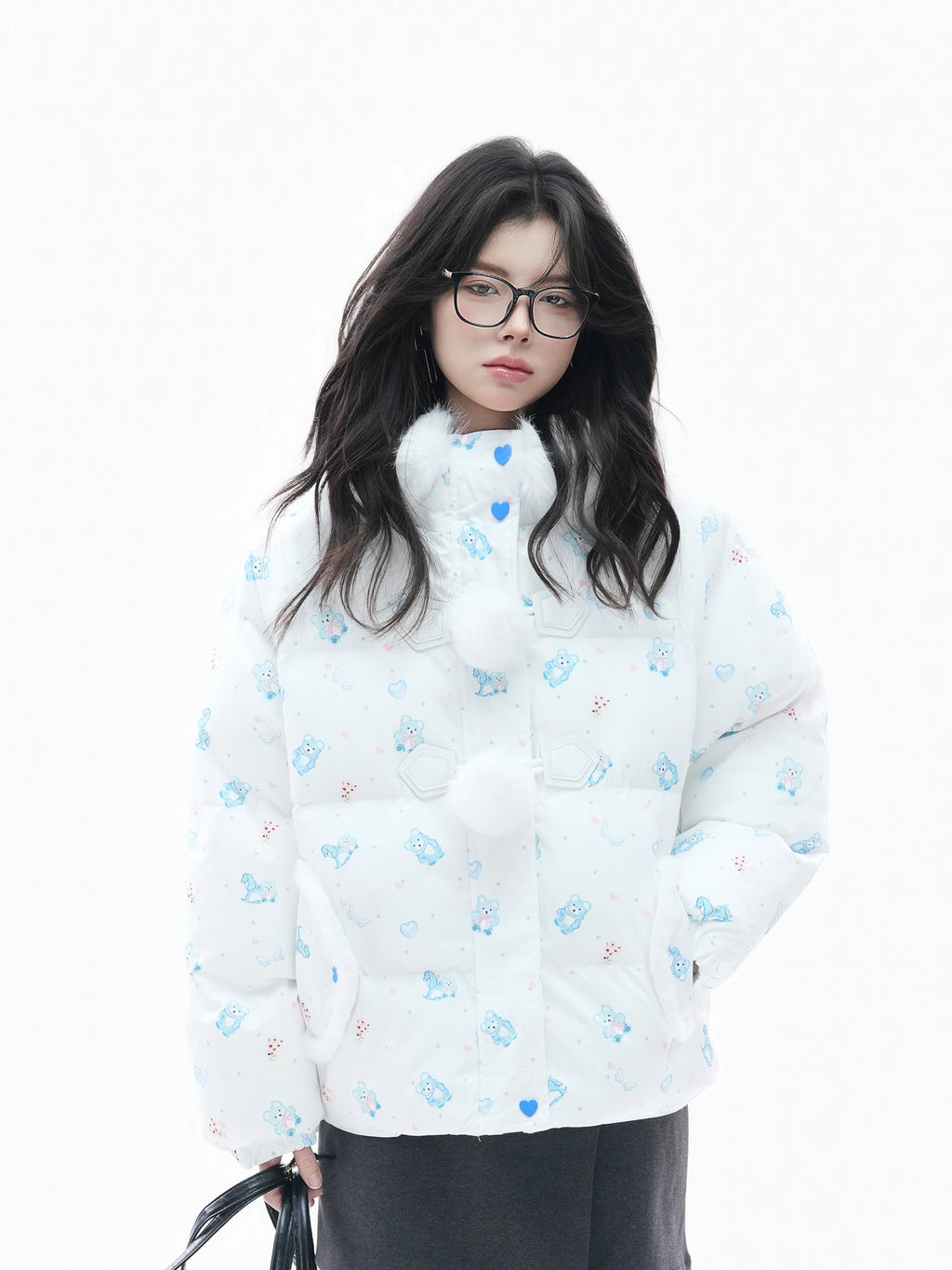 Zuocisankon Cartoon Bear Print Hooded Cotton-padded Coat
