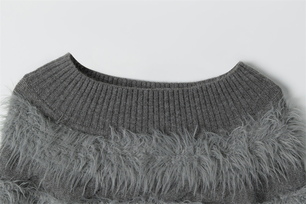 Nariele Mink Hair One-letter Neck Bottomed Knitted Sweater