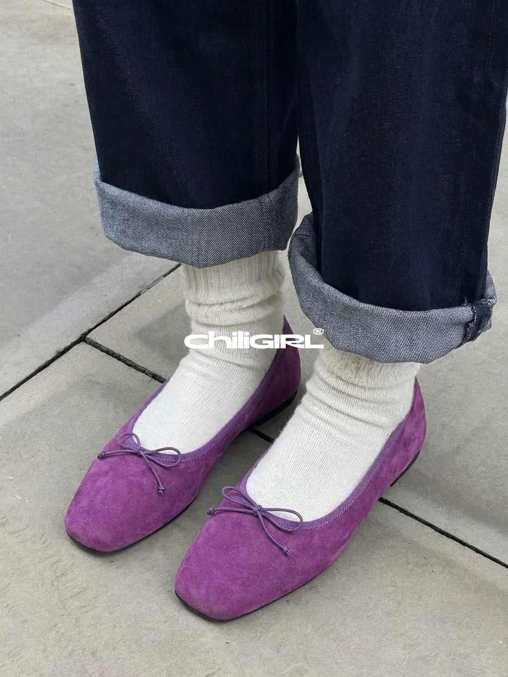 CHILIGIRL Bow Light Mouth Suede Flat Shoes