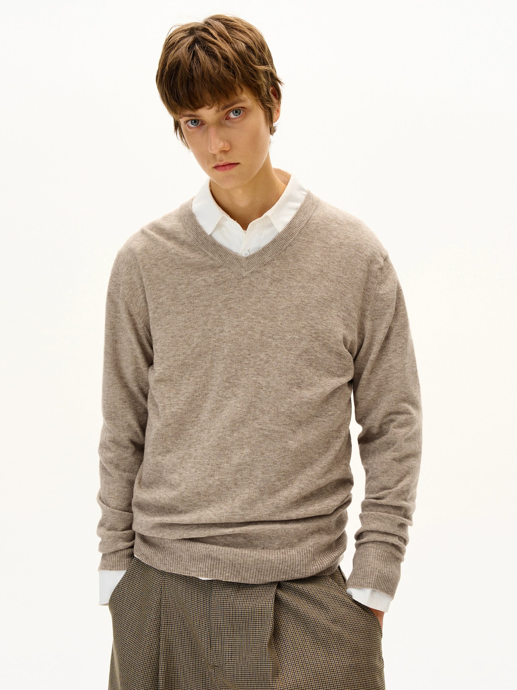 MADWITCH Vintage Simple V-Neck Knitted Bottom Sweater