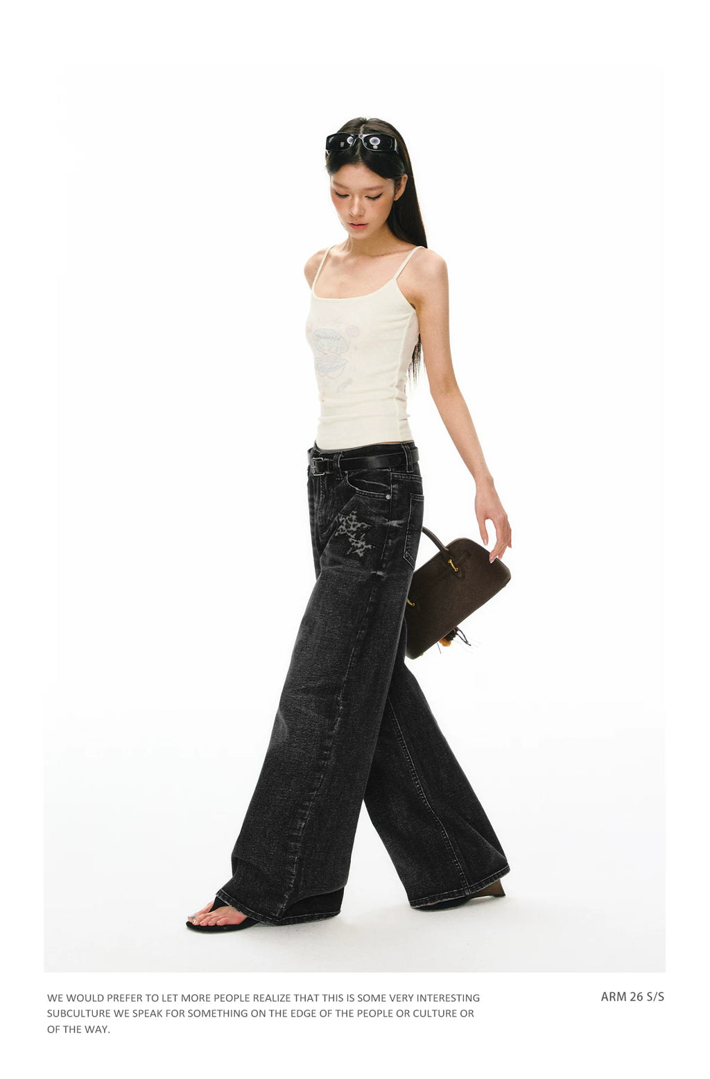 Ariseism Vintage Star Embroidery Straight Wide Leg Jeans