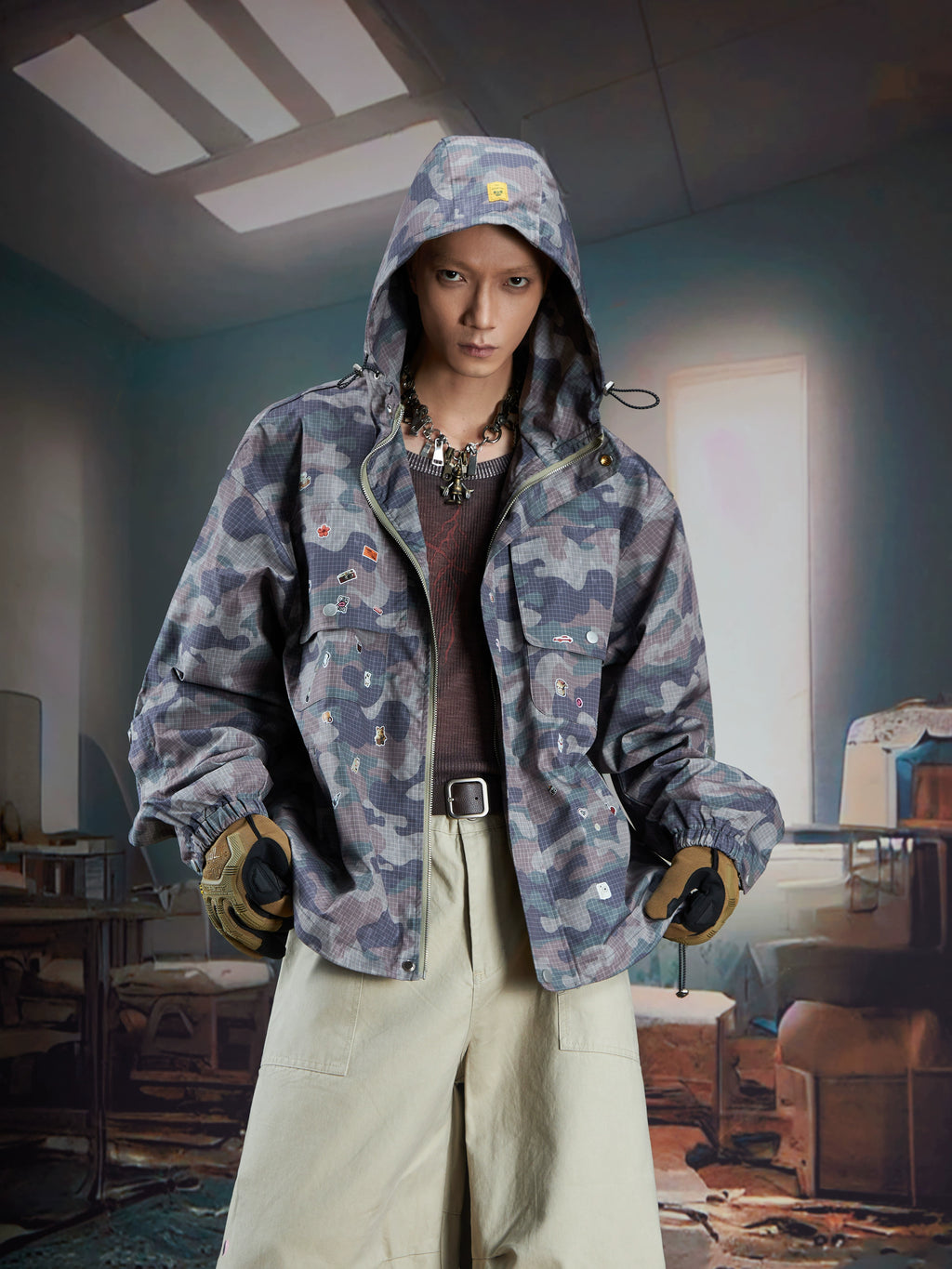 NOMANIAI Fun Print Jacket Camouflage Jacket