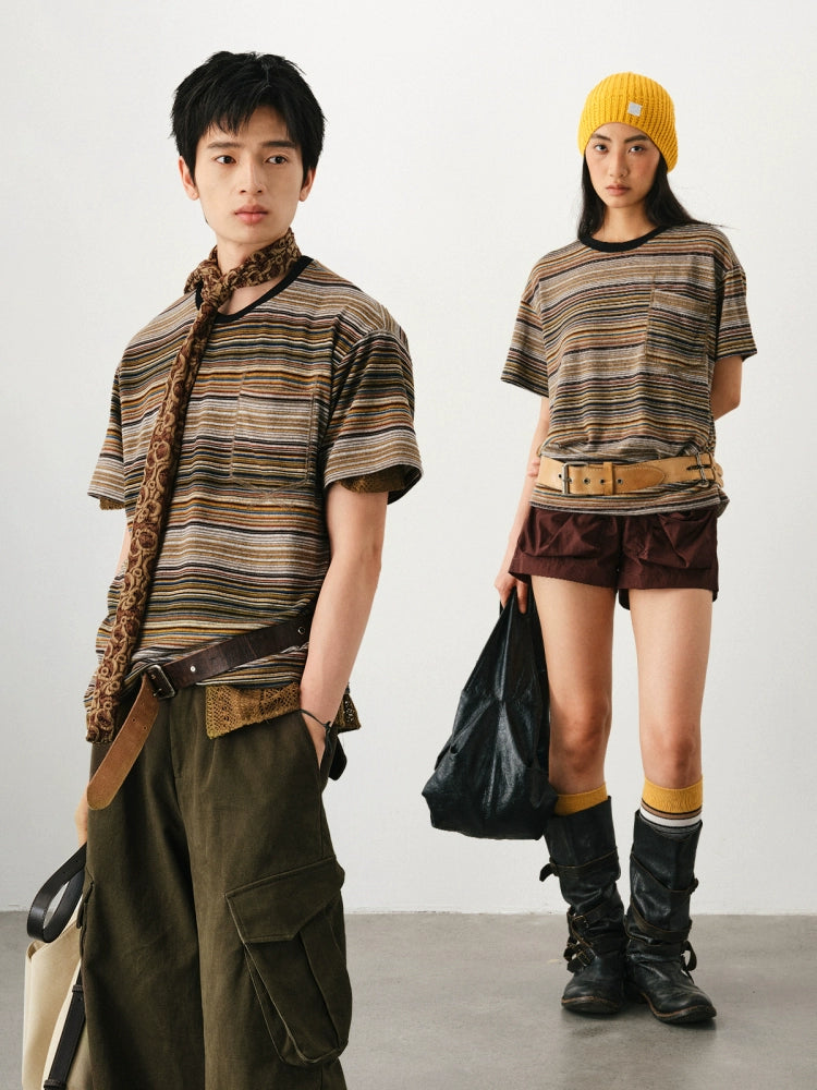 DIMC Pocket Rainbow Pinstripe Tee