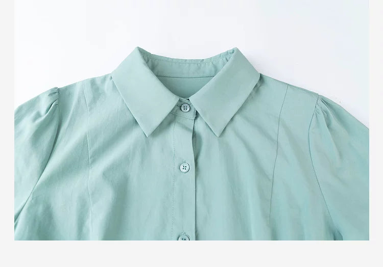 LOVEHEYNEW Waist Skinny Lace-Up Polo Neck Long Sleeve Shirt