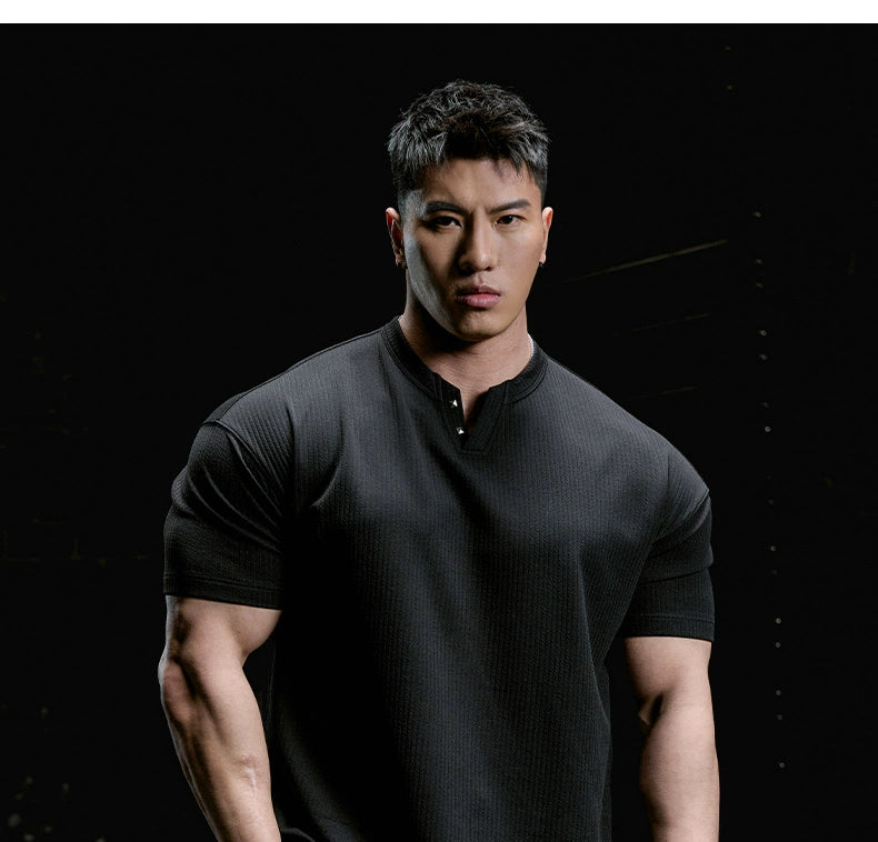 Muscle Dog Banged Nailed Loose Casual Henley Shirt Tee