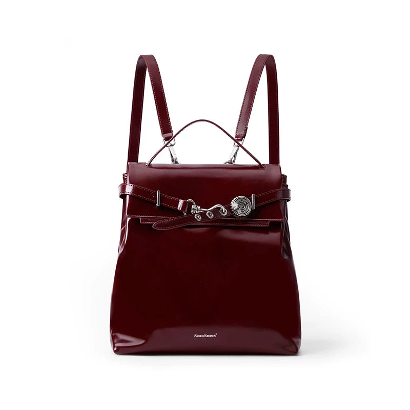 SmoSmos Red Faux Leather Magnetic Snap Backpack